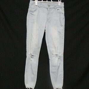 REVAMPED DENIM size 7, faded blue distressed / destroyed / damaged / stained